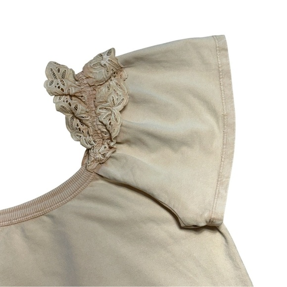 Pilcro Anthropologie Tan Eyelet Ruffle Blouse Womens L - Picture 9 of 10